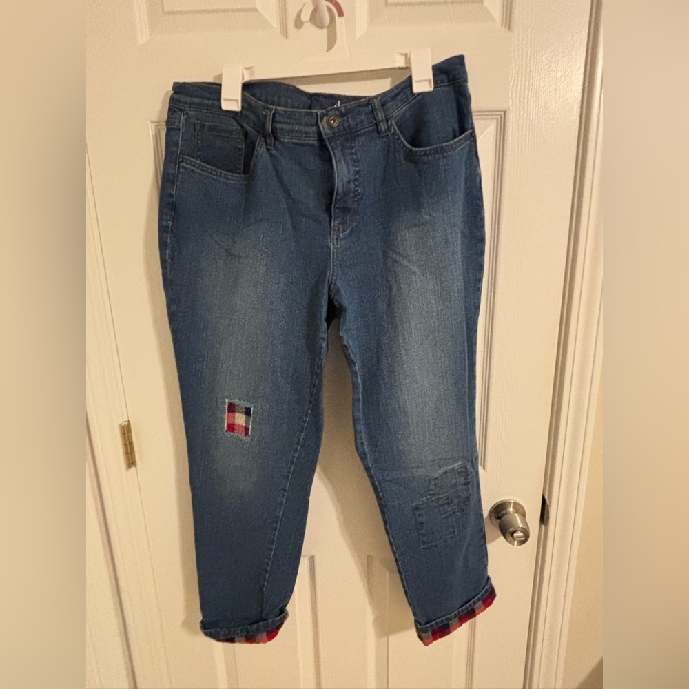 Denim & Co Women’s Mid-Wash Blue Patch Detail Jeans - Size 16